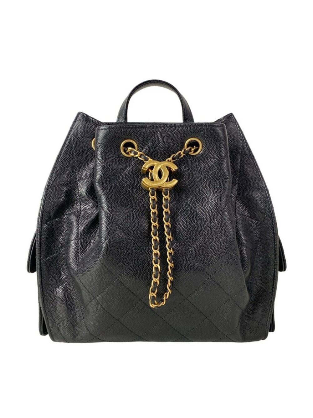 Chanel Backpack 25 Quilted Black Gold Chain
